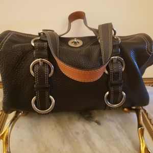 COACH Black Pebbled Leather Boston Chelsea Satchel w/two toned handles